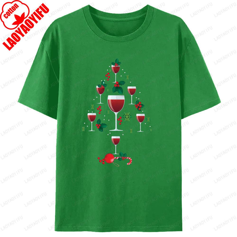 Wine Glass Christmas Tree TShirt Unisex Unisex Wine Lovers Holiday T Shirts Gift Unisex Print Crewneck Tops Xmas Casual Tshirt