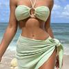 Trendiger Damen-Dreiteiler-Bikini-Badeanzug mit hochwertigem Strandrock