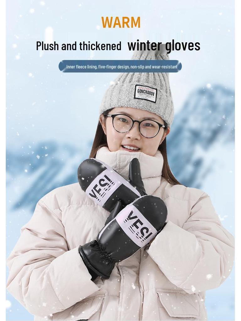 Women's Waterproof Touch Screen Snowboard Gloves – Thick & Warm for Winter Cycling