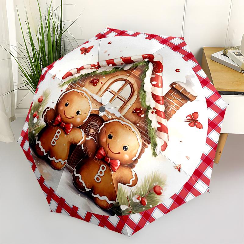 

Gingerbread Man Themed Travel Umbrella 8 Ribs Automatic Opening and Closing, Portable Folding Design, Compact and Stylish Umbrella Suitable