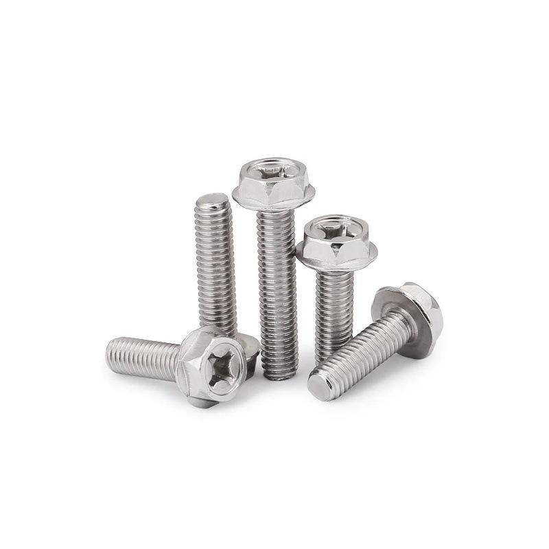304 Stainless Steel Hex Bolts with Anti-slip Washer & Tooth Pattern, Cross Flange Head - Sizes: MM4, M5, M6, M8