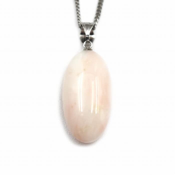 Pink coral oval pendant with 14K white gold hardware gift wrapping and gift tag Includes a 40cm plated chain be changed to an 18K gold chain Undyed