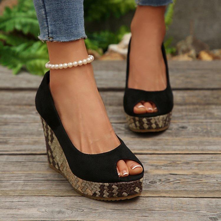 European and American large size fish mouth wedge heel high heel single shoes women's autumn new shallow mouth foreign trade one-pedal single shoes