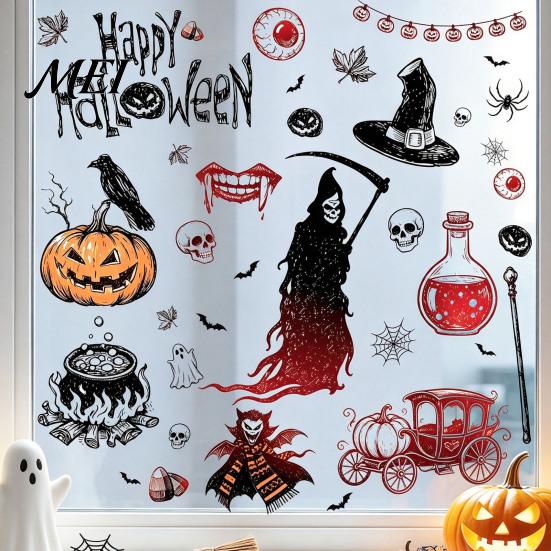 Dark Aesthetic Home Ornaments 9PCS Halloween Static Window Stickers, Gothic Silhouette Decals, Reusable Retro Horror Stickers Waterproof PVC for Glass