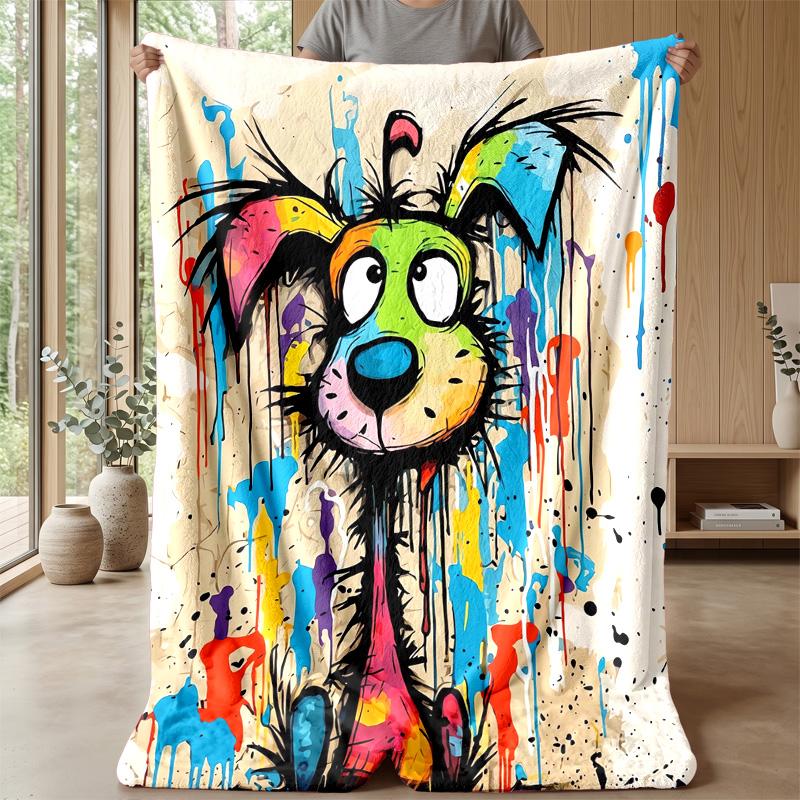 Vibrant Bulldog Art Theme Blanket Lightweight Warm Flannel Blanket Decorative Throw Blanket for Home Decoration