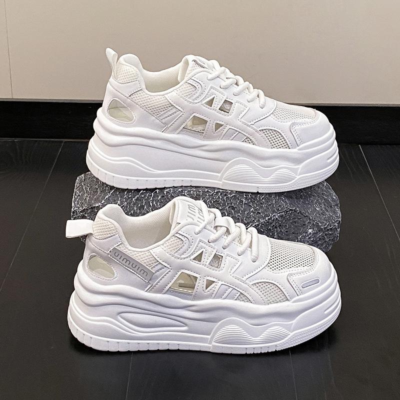 Thick-soled Mesh White Shoes Women's 2025 Summer New Fashion Versatile Comfortable Sports Leisure Lightweight Non-slip Board Shoes