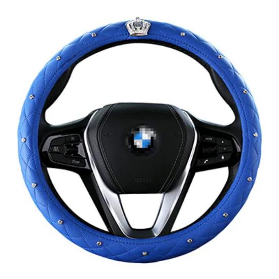 DERMAY Luxury Crystal Crown Studded Rhinestone PU Leather Car Steering Wheel Cover Diamond Steering For Women Girl Car Styling