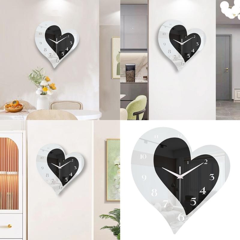 Heart Shape Acrylic Wall Hanging Clock with Silents Mechanism Movement for Home Decoration