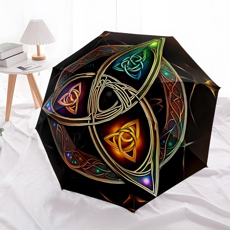 1pc Celtic Knotwork Automatic Open/Close Umbrella - All-Season Portable Folding Parasol with 8-Rib Durable Frame, Compact Trav