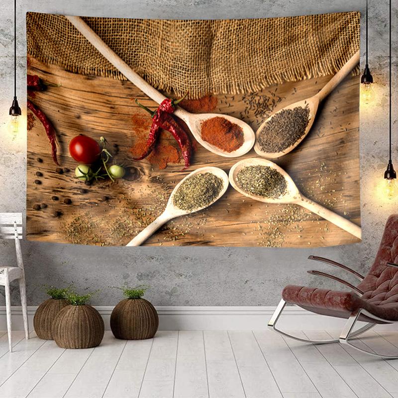 Spice Variety On Wooden Background Tapestry Room Decoration Wall Hanging for Living Room Bedroom, dormitory, Birthday and Christmas gifts