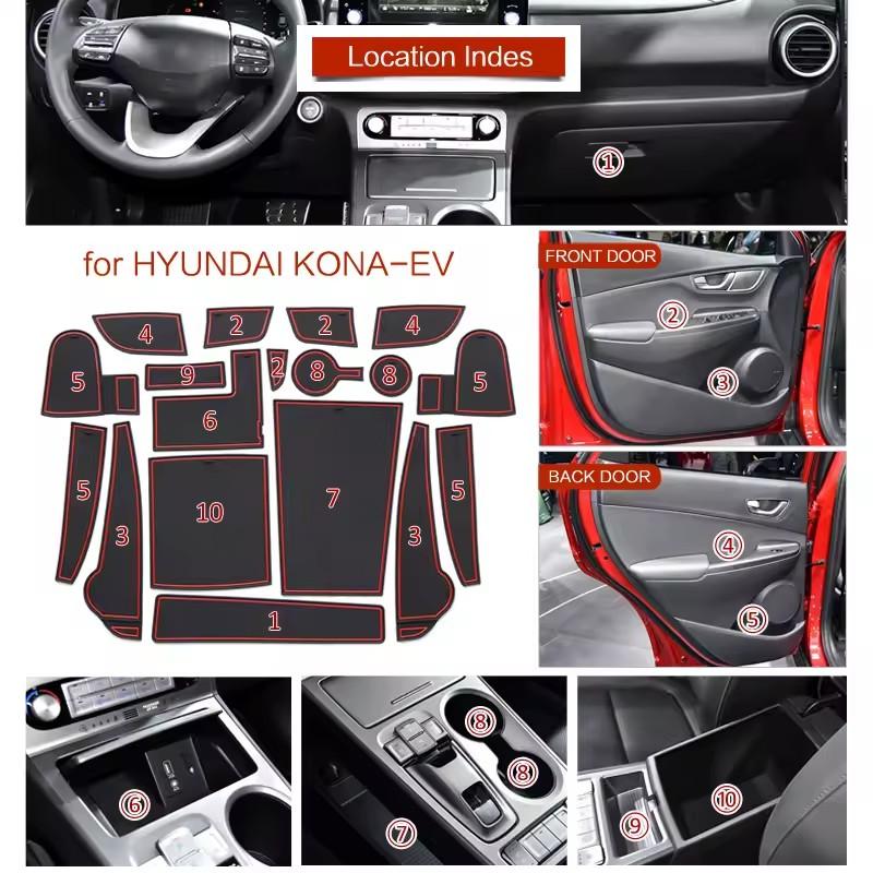For Hyundai Kona EV Elektro MY 2020 - 2025 Electric Anti-Slip Gate Slot Cup Mat Non-slip Door Groove Pad Car Accessories