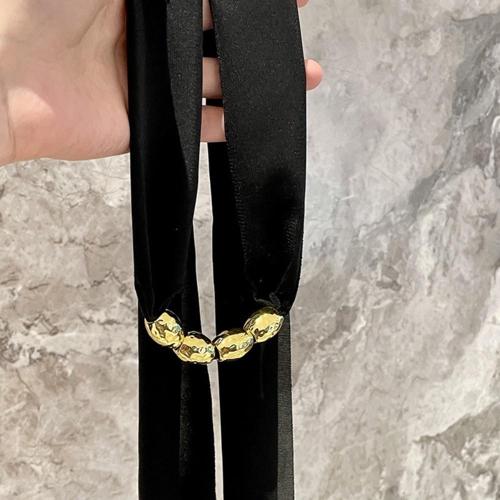 Personality Lace-up Collarbone Chain Elegant Ribbon Choker Beaded Silk Scarf Necklace  Gift
