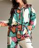 Cross-border Europe, America 2025 New Temperament Women's Clothing Large Size Printed Commuter Shirt High Waist Wide Leg Pants Spot Set