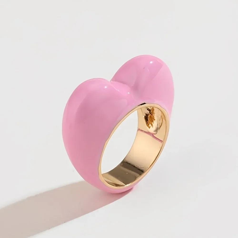 Bunter Emaillierter Valentinstag Metallherz Pfirsich Tropfen Öl Ring für Damen Herren Unisex Vinatege Schmuck