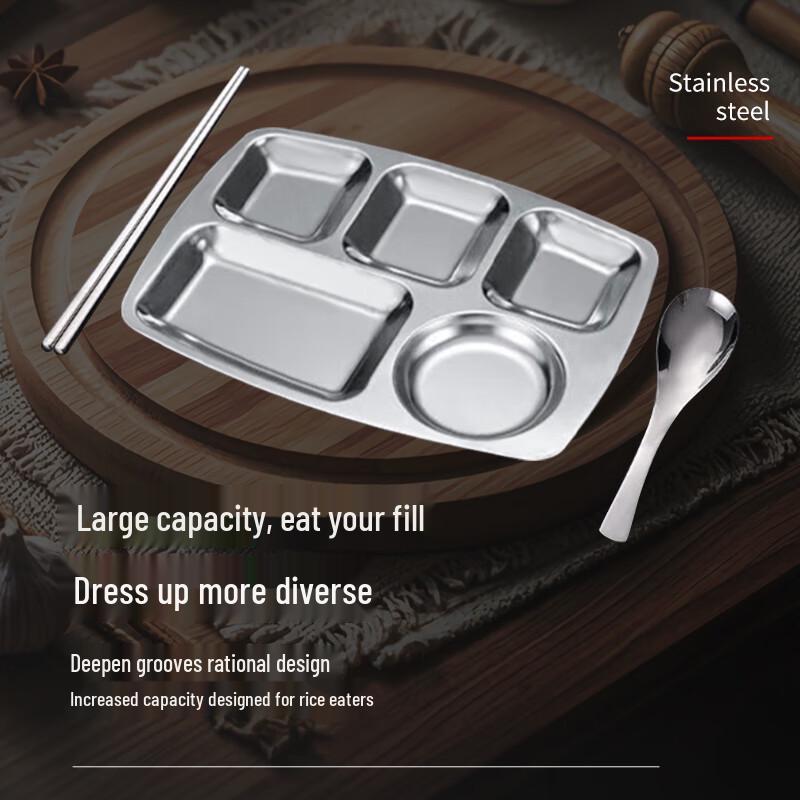 Jiwanggu 201 Stainless Steel 5-Compartment Deep Cafeteria Tray