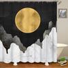 Black Grey And White Shower Curtain Abstract Full Moon Shower Curtain Simple Modern Bathroom Decoration With Hook
