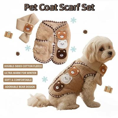 Cartoon Bear Puppy Coat Scarf Set Cotton Warm Dog Vest Jacket Comfortable Double-faced Pile Cat Clothing