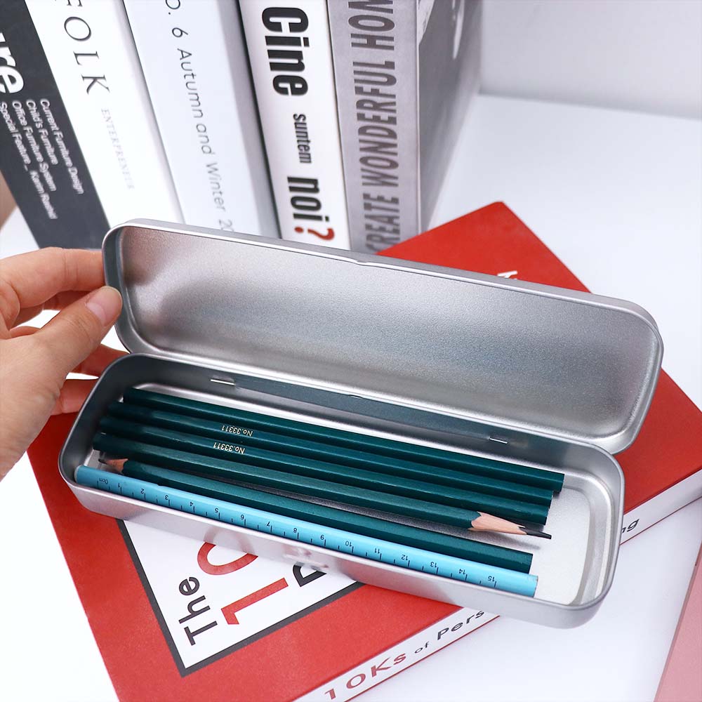 Single Layer Student Pen Box Silver Stationery Box Pencil Case Pencil Box Pencil Storage Box