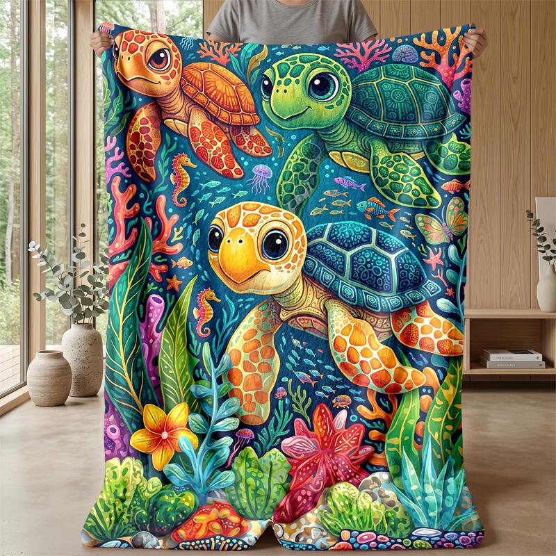 Oceanic Sparkle Turtles Theme blanket Lightweight Warm Flannel Blanket Decorative Throw Blanket for Home Decoration