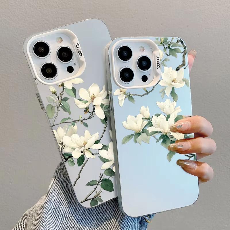 Magnolia Blossom Chinese Style Phone Case for iPhone 17 16 15 14 13 12 11 16E Series Pro Max Plus Double Layer Protection