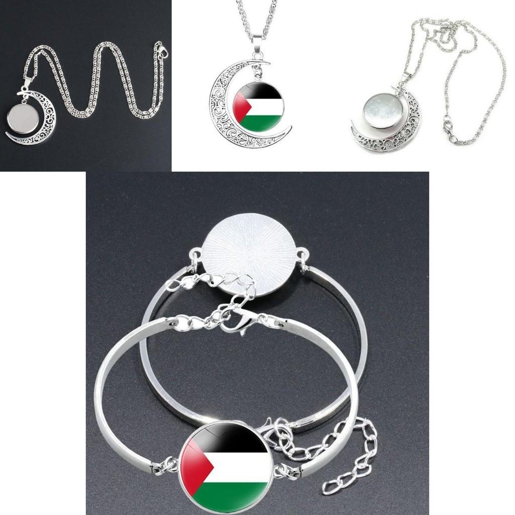 Handcrafted Palestinian Flag Design Moon Pendant Necklace Factory Direct Sale