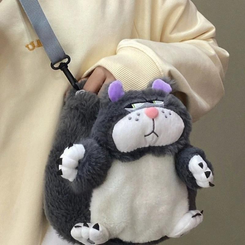 Cartoon Cat Bag Internet Celebrity Cute Versatile Messenger Bag New Plush Kitten Drawstring Storage Bag Mobile Phone Bag