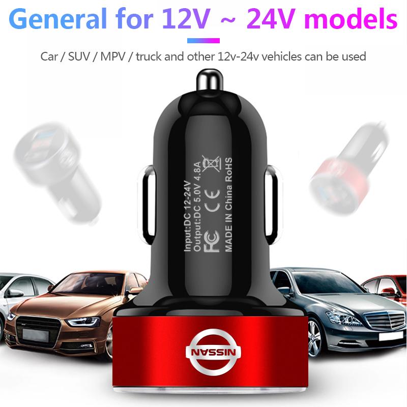 1pcs Car Charger 2 USB Ports Fast Charging Digital Display Car Chargers For Nissan Qashqai X J10 Trail Tiida Teana Pulsar Altima