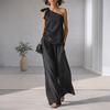 2-teilige Outfits für Damen Sommer One-Shoulder Ärmelloses Oberteil und Weitbeinige Hose Passendes Lounge-Set mit Taschen
