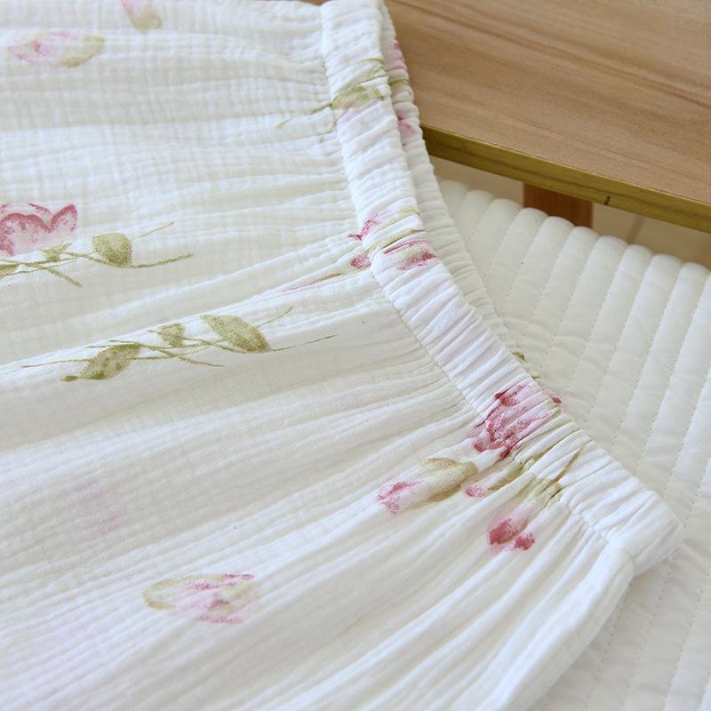 Dámská pastorální pyžamová souprava - Dlouhý rukáv, dvouvrstvý krep, čistá bavlněná gázovina na jaro, léto, podzim.