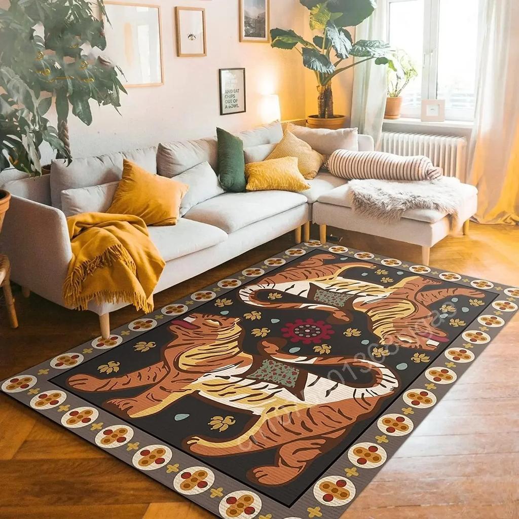 Bohemian Tibetischer Tiger Floral Teppich Nachttisch Bodenmatte Rutschfest Vintage Tier Teppich Marokkanische Teppiche für Wohnzimmer Dekorativ