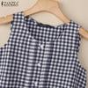 ZANZEA Women Summer Round Neck Casual Sleeveless Plaid Tank Tops