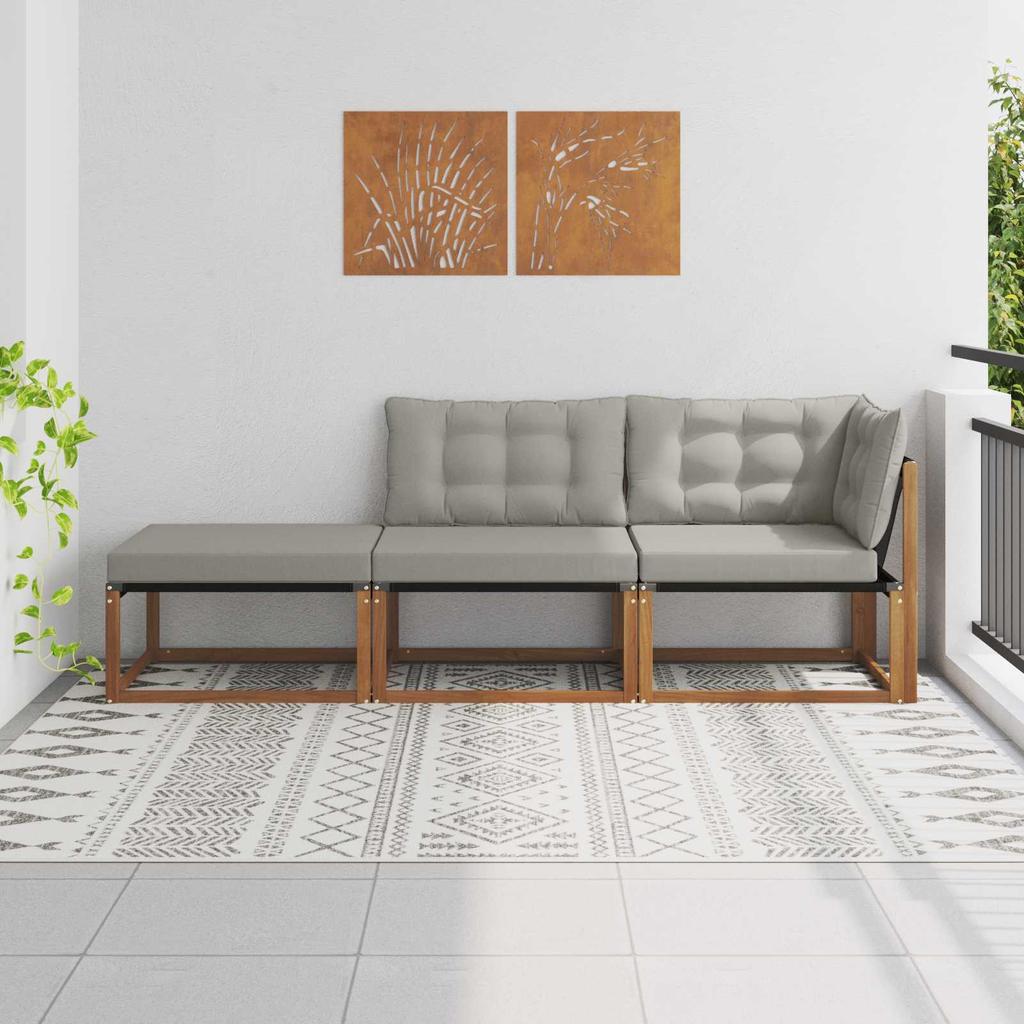 Modular Sofa Units 3 Piece Set Natural & Light Grey