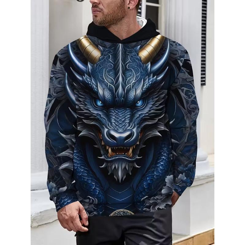 Herren 3D Drachenprint Kapuzenpullover Sweatshirt Trend Langarm Mit Kapuze Trainingsanzug Übergroß Outdoor Täglich Lässig Sport Herrenbekleidung