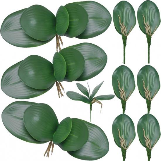 FagusHome 8 PCS Artificial Phalaenopsis Orchids Leaves 11 inches Green Faux Orchids Leaf (8 Pcs)