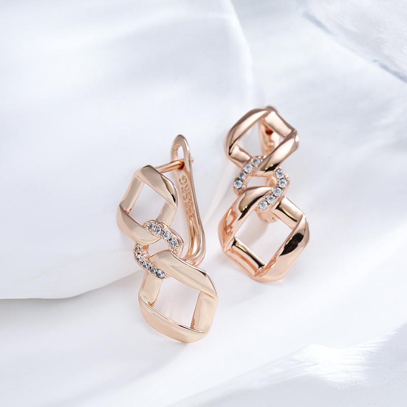 Simple Geometry Design Drop Earrings For Women  Rose Gold Color Natural Zircon Accessories Fashion Daily Fine Jewelry