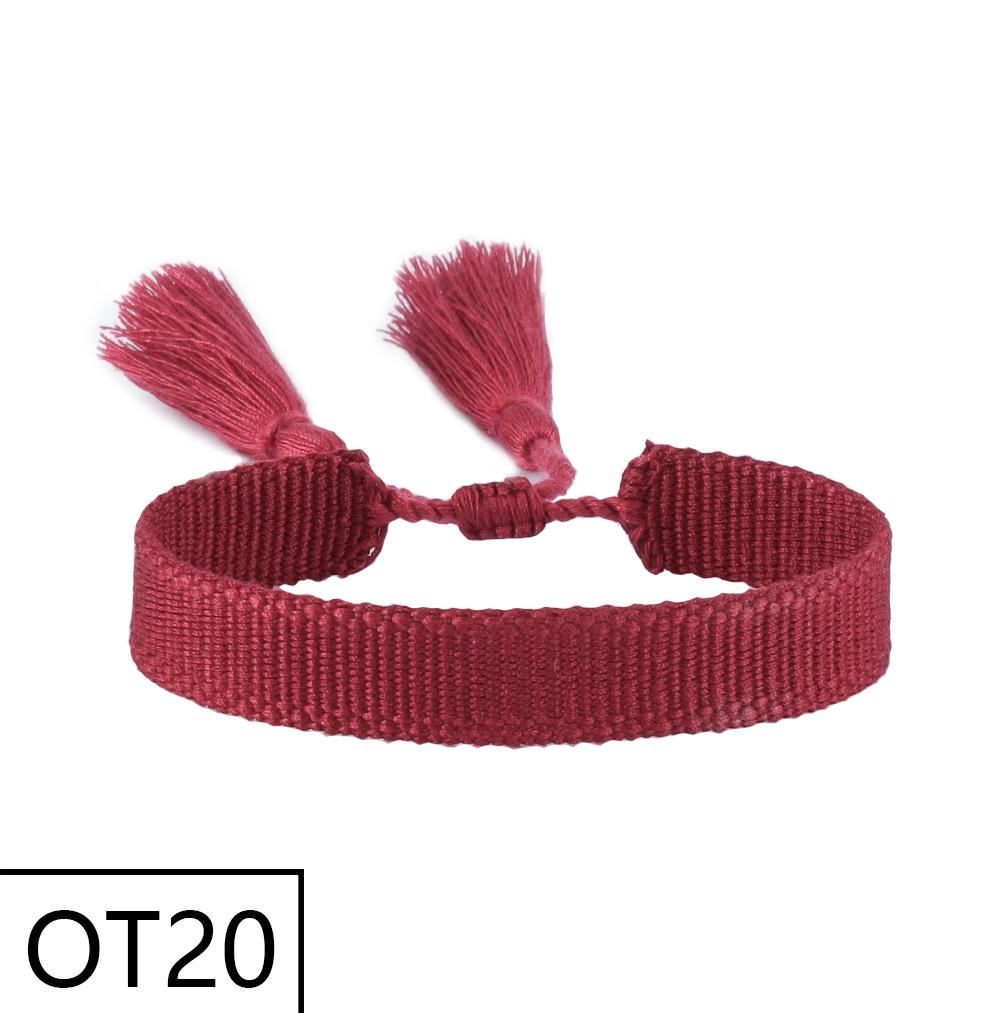 European & American Style Woven Bracelet - Solid Color, 1.3cm, Handmade Tassel, Fashionable Polyester Hand Rope for Women
