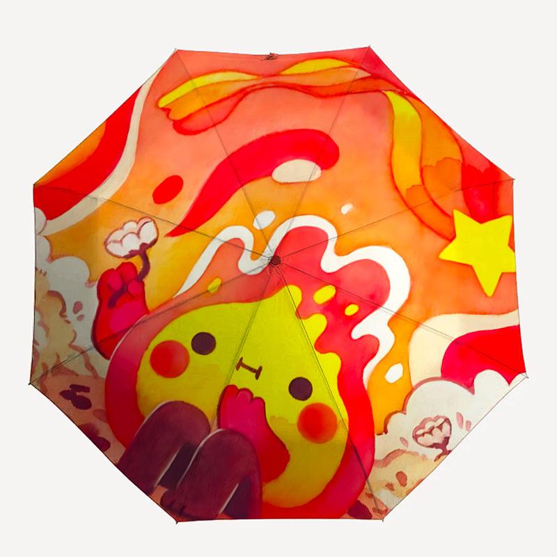 

1pc Cute Fire Character Automatic Open/close Folding Umbrella, Compact Portable Travel Umbrella, Perfect Birthday/Christmas, Cute Umbrella,