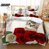 3D Rote Rose Bettwäsche Bettbezug Bettsets für Doppel Ehe Hochzeit Schlafzimmer Bettwäscheset King Valentinstag Steppdeckenbezugset