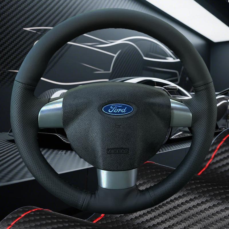 CIMF6 Custom Carbon Fiber Leather Car Steering Wheel Cover For Ford Focus 2 2005-2011 (3-Spoke) Anti-Slip Fix Worn OEM Wheel