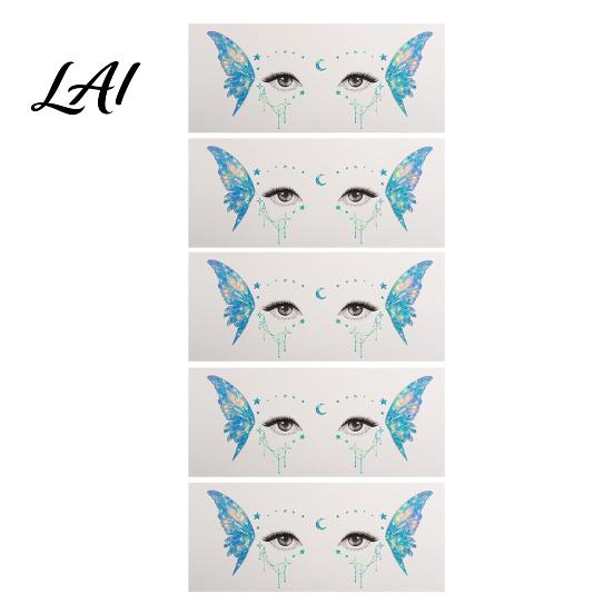 Eye Tail Stickers 5 Sheets Glitter Butterfly Stickers Temporary Face Tattoos for Kids Party Kids Cartoon Decals Festival Makeup Decor Easy Makeup
