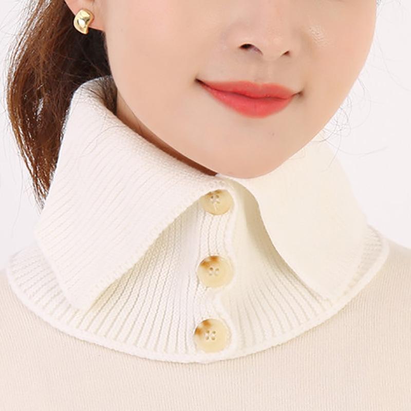 

Winter Collar Scarf Windproof Warm Women Elegant Turtleneck Button Neck Cover Thermal Knitted Cold-proof Neck Guard Wrap белый