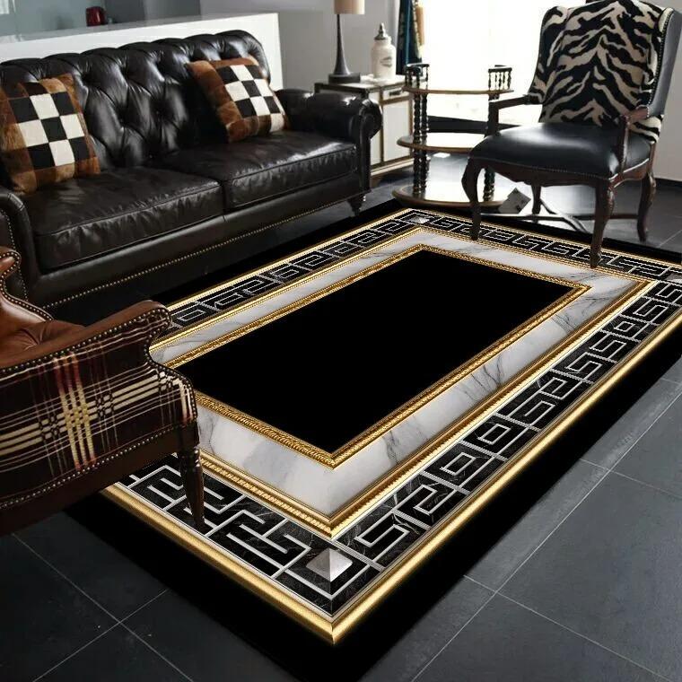 Black Gold Classical Carpets for Living Room Home Luxury Large Area Rugs Bedroom Decor Bathroom Anti-skid Washable Floor Mat