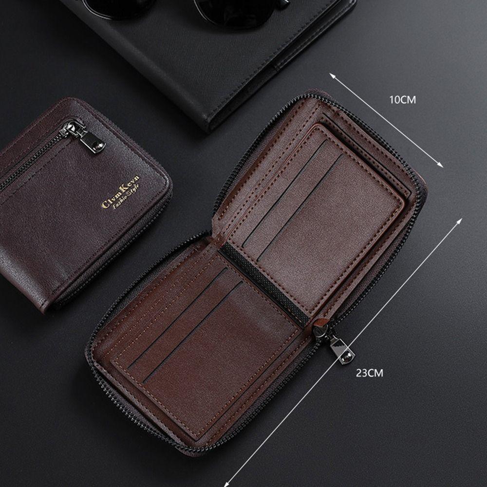 Fashion PU Leather Men Wallet ID Card Holder Zipper Short Leather Purses Business Credit Card Thin Wallet for Men Girls