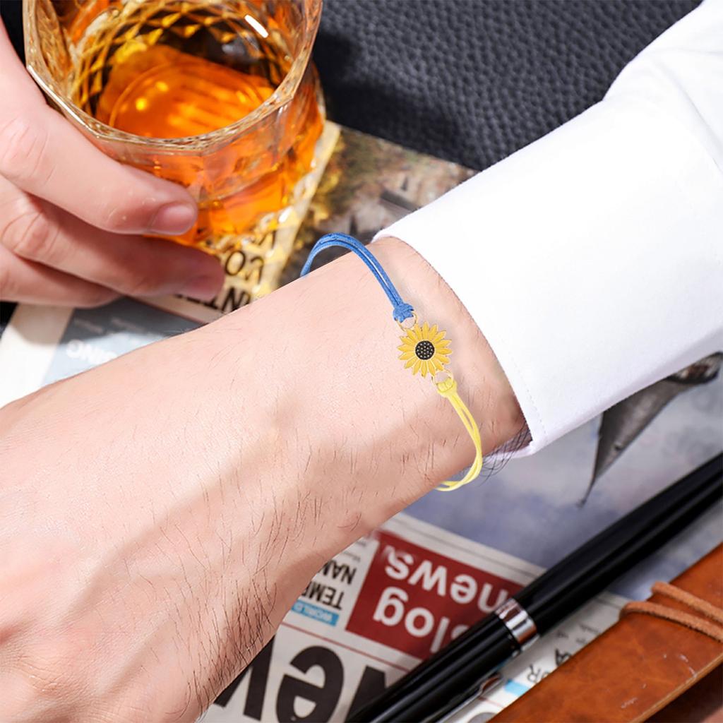 Bracelet Hand Woven Daisy Bracelet Yellow Blue Flower Bracelet