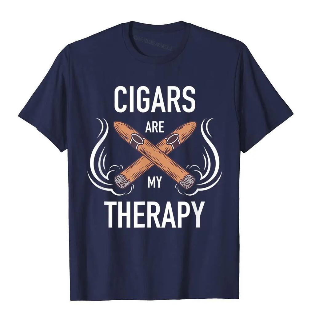 Men Cigars Are My Therapy funny cigar smoker pattern print 100% pure cotton short-sleeved T-shirt hip-hop top