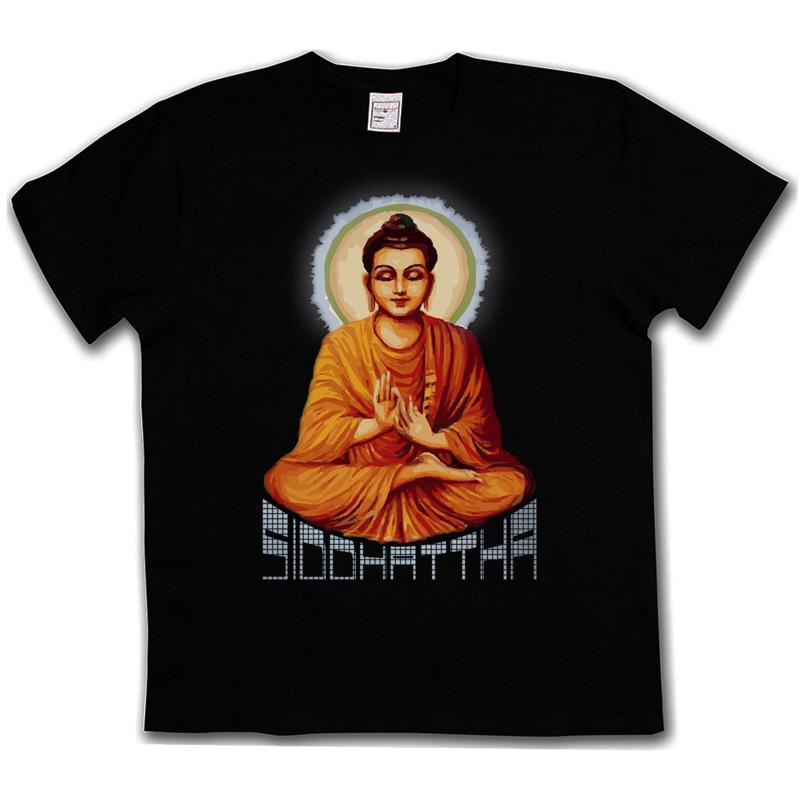 T-shirt Noir Graphique Méditation Bouddha Siddhartha