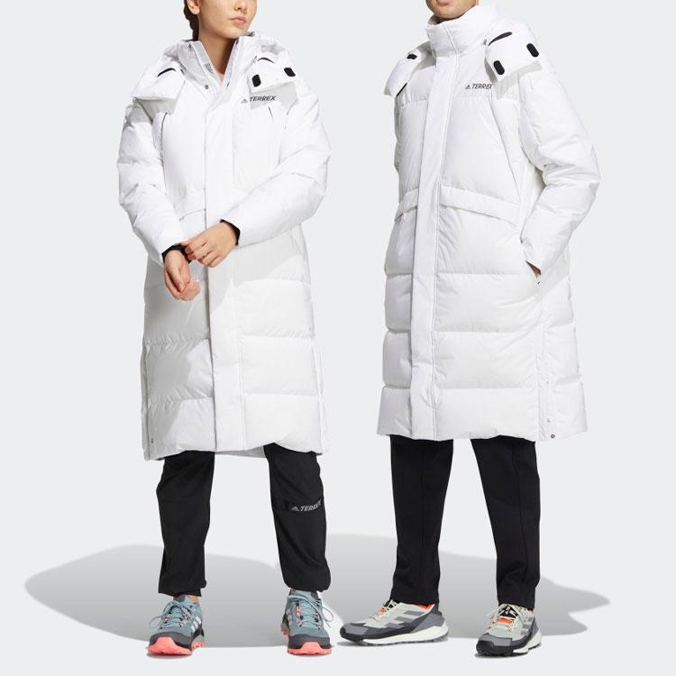 Adidas Terrex Series Solid Color Logo Loose Warm Long Hooded Down Jacket Unisex Outerwear White HM9707