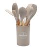 Wooden Handle Silicone Kitchen Utensils 12-Piece Set Nonstick Cooking Spatula Spoon Heat-Resistant Silicone Kitchen Tools Set