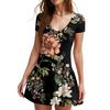 Women's Fashion Sexy Printing Short Sleeve Round Neck Bubble Hem  Dress