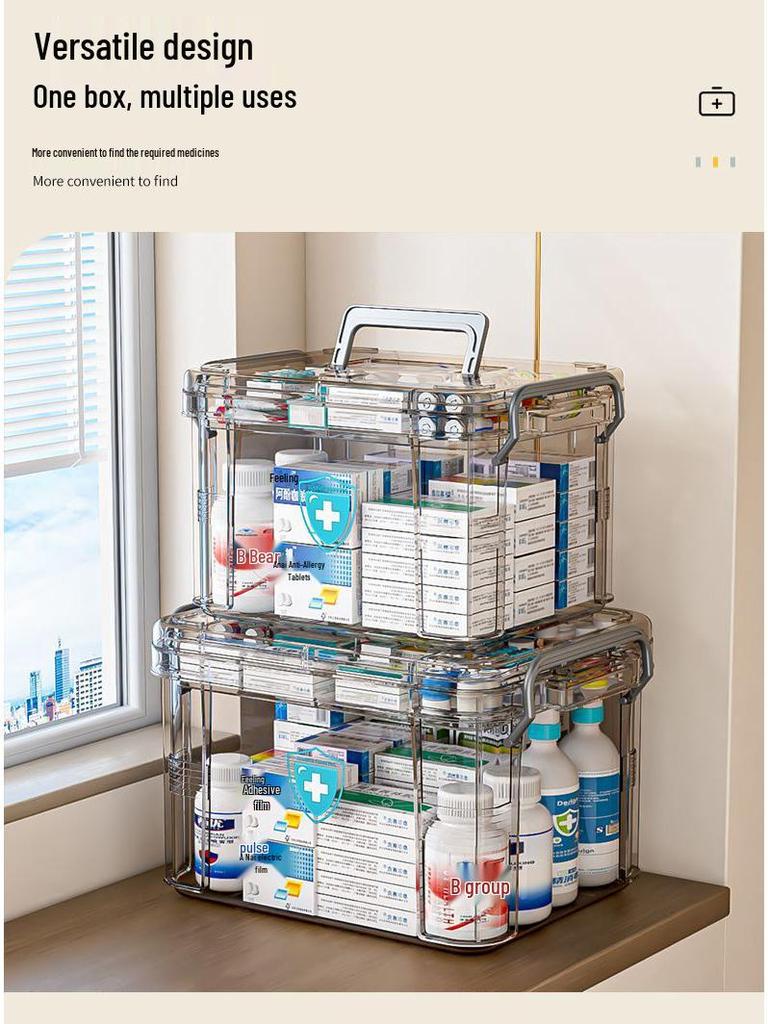 Portable Household Medicine Box with Multilayer Partition and Large Transparent Capacity